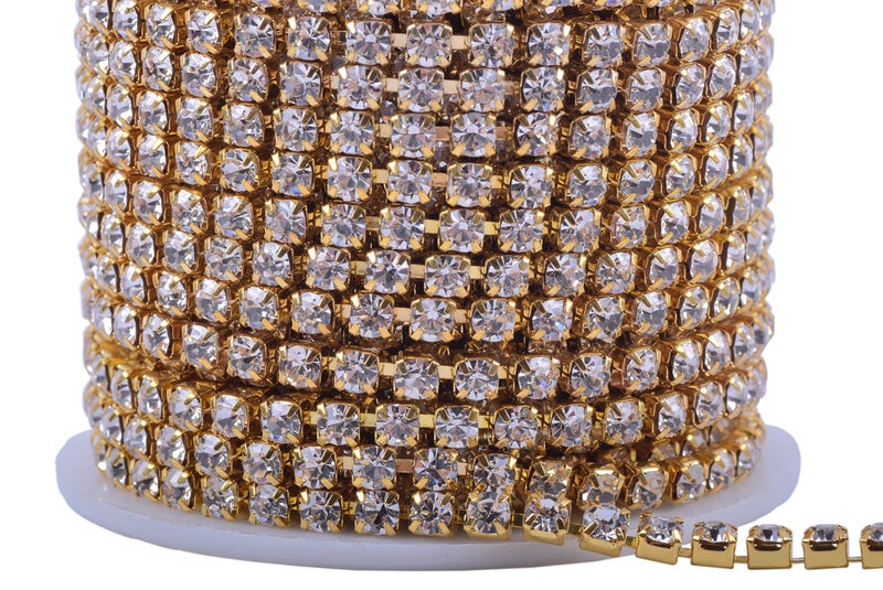 KAOYOO 10 Yards 4MM Crystal Rhinestone Close Chain Trim for Sewing Crafts,DIY Decoration(Gold) - Image 2